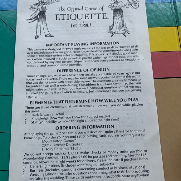 The OFFICIAL GAME of ETIQUETTE board game by Mountain Top Game RARE and … - Picture 8 of 13